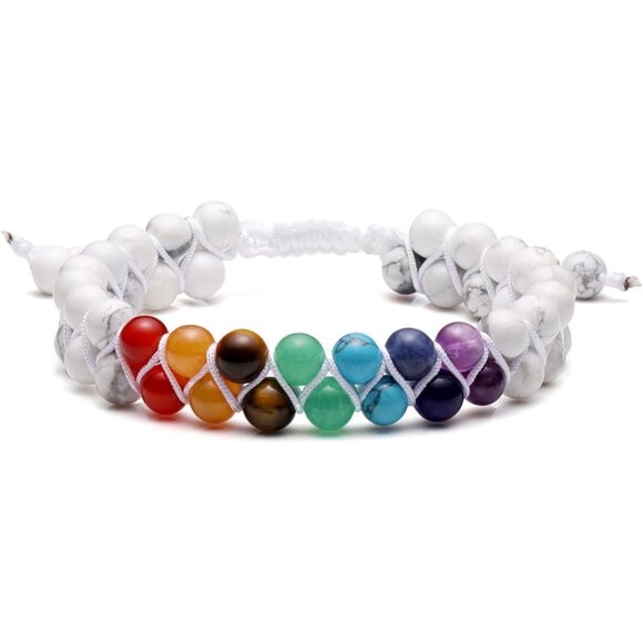 White Turquoise Crystals Yoga Stone Bead Chakra Relax Bracelet for Womens Mens - Picture 1 of 8